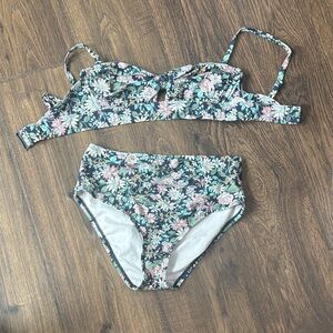 Kona Sol Floral Bikini Set - Black and Pink